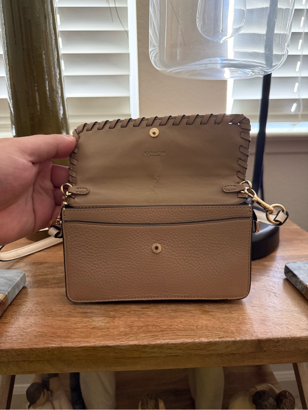 Coach Two-Tone Whipstitch Crossbody — Cream & Tan - Picture 2 of 6